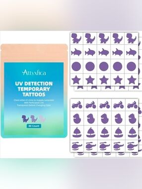 🦄 80 Count UV Temporary Tattoos Stickers for Sunscreen - UV Detection